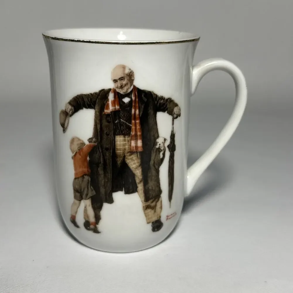 Norman Rockwell Collectible Mugs Set of 5 22K Gold Trim Vintage 1980s EUC